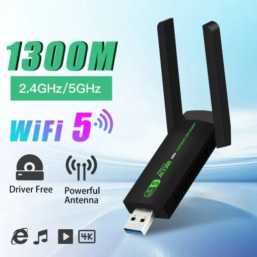 Adaptador USB WiFi de 1300 Mbps de banda dual