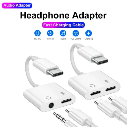 Adaptador de audio 2 en 1 tipo C a 3,5 mm