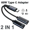 Adaptador de audio USB C Tipo C 2 en 1 nuevo divisor de doble tipo C, carga rápida de 60 W para Samsung iPhone 15 Huawei