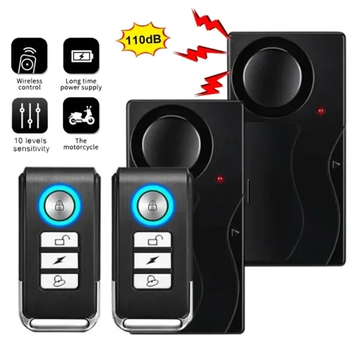 Alarma antirrobo con vibración inalámbrica para puertas y ventanas con un control remoto de 110dB y un sistema de sensor de seguridad para motocicletas y bicicletas