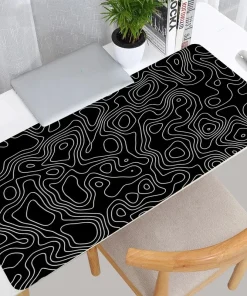 Alfombrilla XXL para teclado y ratón con mapa topográfico en blanco y negro