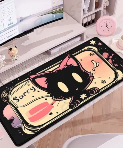 Alfombrilla de ratón Gamer Linda con Gato Negro Rosa Gabinete