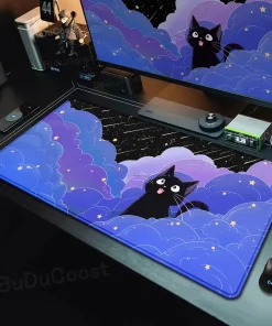 Alfombrilla de ratón Kawaii con gato negro, entrega rápida