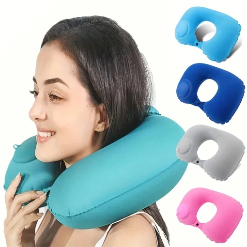 Almohada de cuello inflable portátil plegable que puede guardarse y autollenarse, ideal para viajes de negocios al aire libre y camping