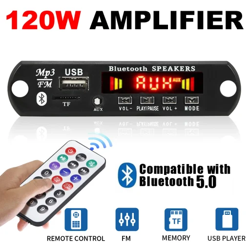 Amplificador 12V 120W Bluetooth 5.0