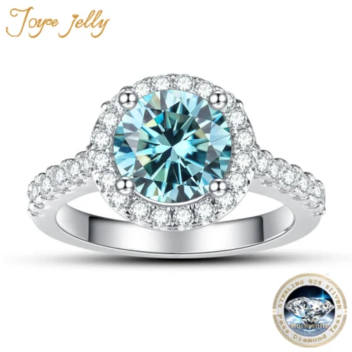 Anillo clásico de plata de ley 925 para mujer JoyceJelly con moissanita real de 1ct de 6,5 mm, color D, joyería de boda de lujo