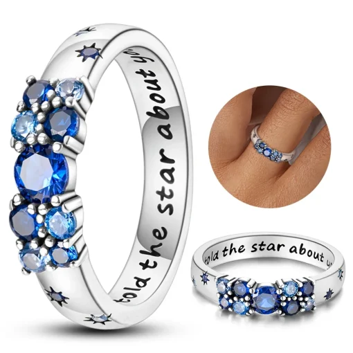 Anillo de Plata Esterlina 925 con Estrella Azul