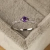 Anillo de circonita de amatista de estilo ligero de plata de ley