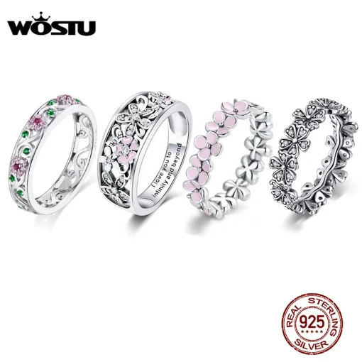 Anillo de flor WOSTU plata 925 circonio rosa