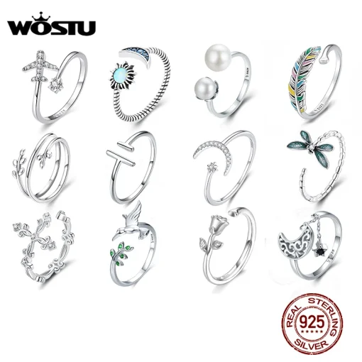 Anillos ajustables WOSTU Plata de ley 925, apilables