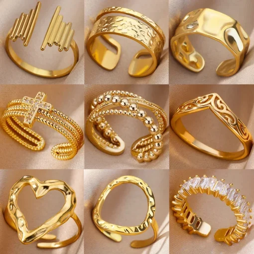 Anillos de acero inoxidable corazón estético oro