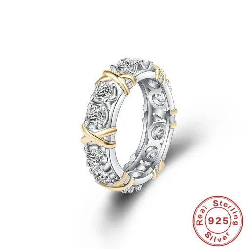 Anillos de circón con separación de oro y plata 925 esterlina