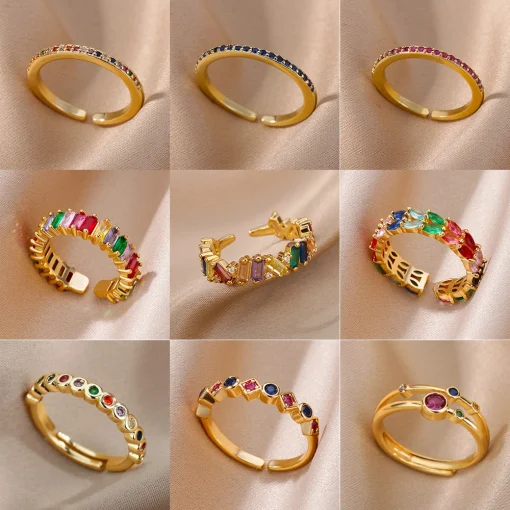 Anillos de circonita multicolor