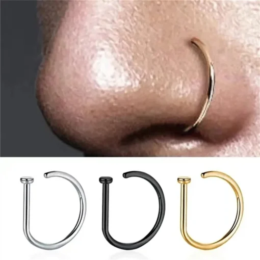 Aretes Anillo Nariz Falso para Mujeres Piercing Perforación