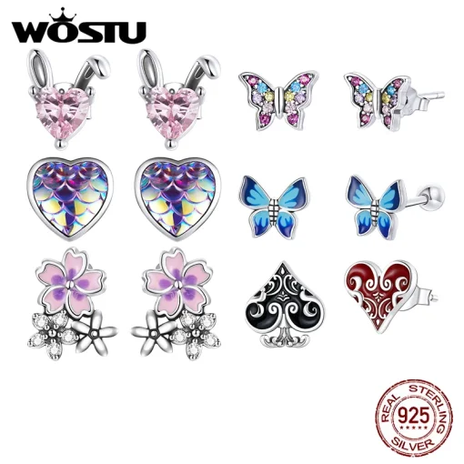 Aretes WOSTU con flamencos y flores de plata de ley 925