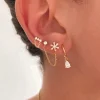 Aretes colgantes de circonita de acero inoxidable de 3 piezas