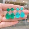 Aretes colgantes grandes de turmalina, esmeralda y Paraiba plateados para mujer