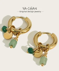 Aretes de aro de acero inoxidable chapado en oro de 18k YACHAN