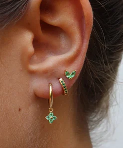 Aretes de aro de circonia de cristal verde