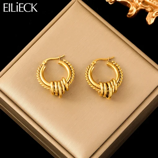 Aretes de aro trenzados de oro de acero inoxidable 316L EILIECK