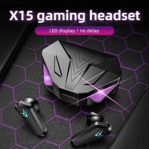 Audífonos gamer X15 TWS Bluetooth inalámbricos con pantalla LED y cancelación de ruido