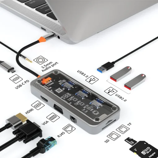 Base 10 en 1 USB-C con estación de conexión HDMI