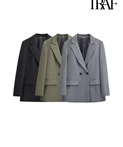 Blazer de oficina de doble botonadura para mujer TRAF