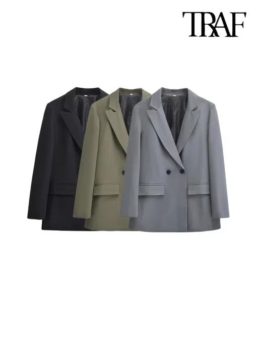 Blazer de oficina de doble botonadura para mujer TRAF