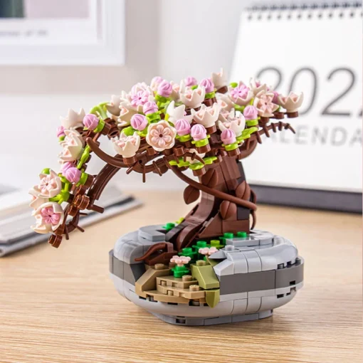 Bloque construcción Bonsái Planta Mini Flor Planta Cerezo Árbol Maceta