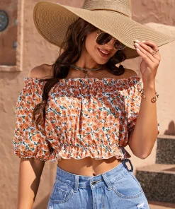 Blusa casual de manga farol con estampado floral de moda