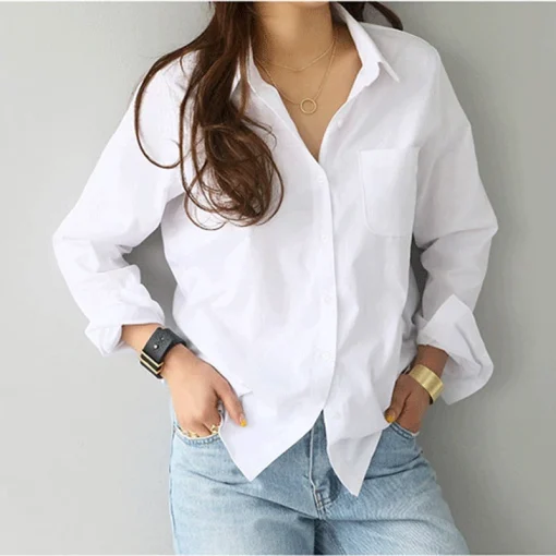 Blusa de Algodón Camisa Blanca Moda Mujer