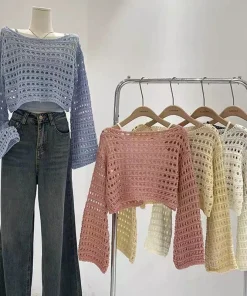 Blusa de punto de manga larga a crochet