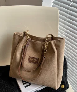 Bolsa Tote Estilo Commuter de Ante de Gran Volumen para Damas con Bolso de un Hombro