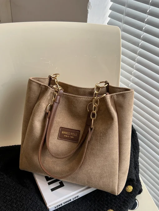 Bolsa Tote Estilo Commuter de Ante de Gran Volumen para Damas con Bolso de un Hombro