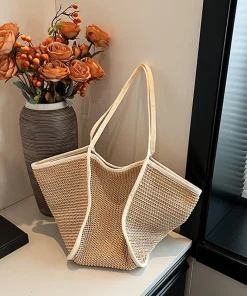 Bolsa de mano tejida de ocio, bolso tote empalmado de moda