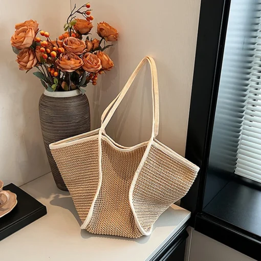 Bolsa de mano tejida de ocio, bolso tote empalmado de moda