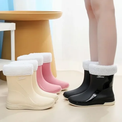 Botas de lluvia de moda para mujer, cálidas de otoño e invierno