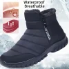 Botas de nieve de tobillo con cremallera de algodón cálido e impermeables para hombre