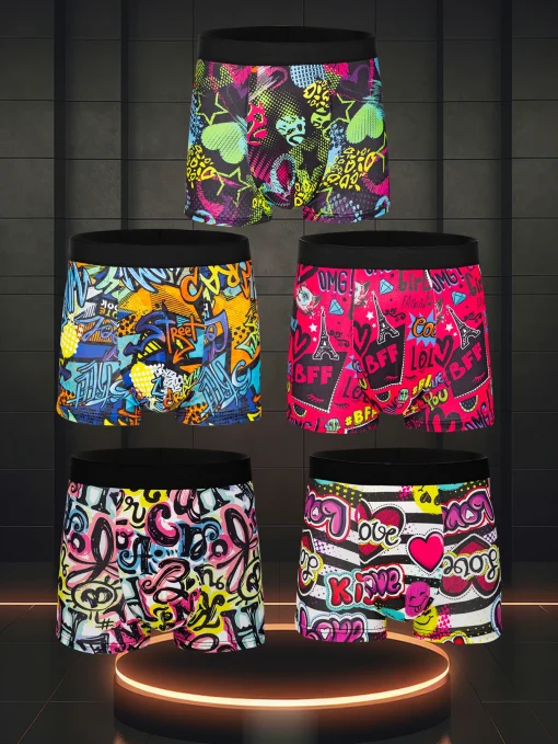 Boxer para hombre 5 uds. moda, confort, suave, estampado