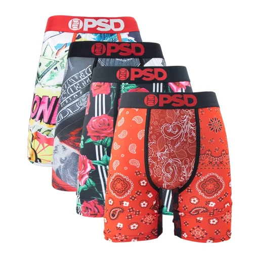 Boxers de hombre de 4 piezas, estampados de moda, ropa interior