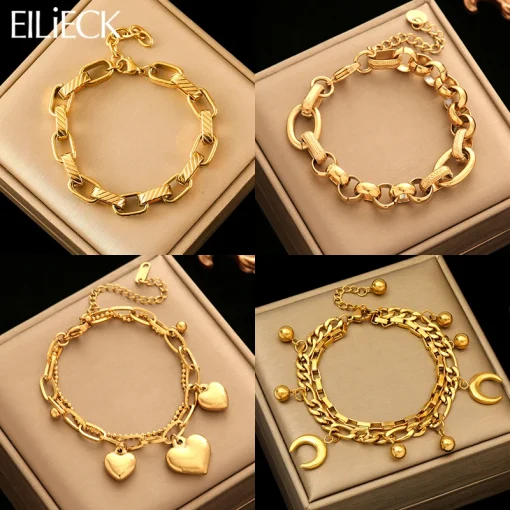 Brazalete de acero inoxidable EILIECK 316L dorado