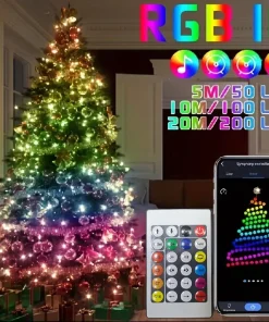 Cadena de luz USB inteligente de luces LED con RGB, IC y APP, con control de música, cambio de color y sincronización DIY para decoración de fiestas y Navidad en el dormitorio