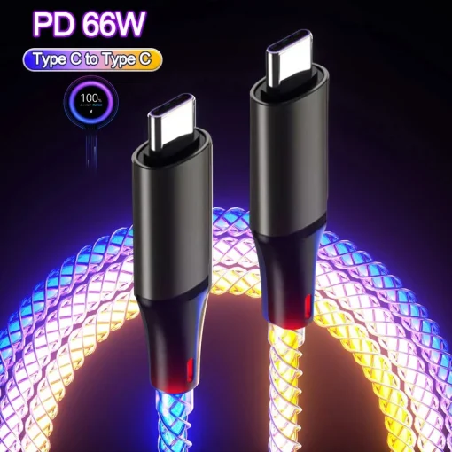 Cable Datos Carga Rápida 6A RGB Gradiente Luz