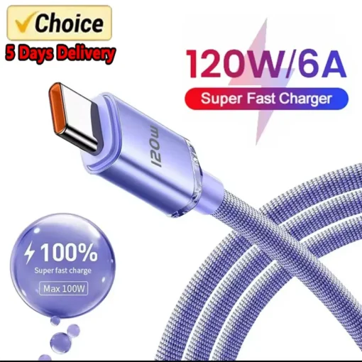 Cable USB tipo C 6A 120 W para carga rápida