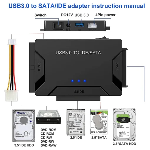 Cable convertidor adaptador USB 3.0 a SATA IDE