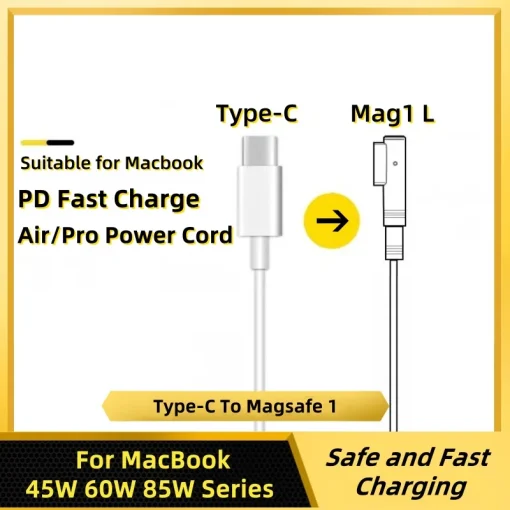 Cable de carga rápida PD para MacBook serie AirPro, tipo C a MagSafe 1, cable de alimentación en forma de L, adsorción automática magnética, 1,8 metros