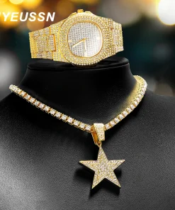 Cadena de Miami con dije de estrella de cinco puntas y reloj