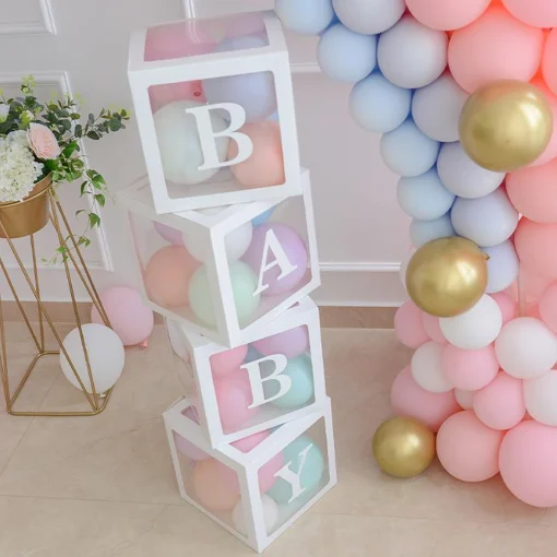 Caja con globos para baby shower o cumpleaños