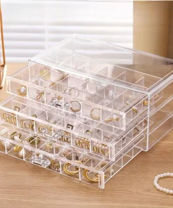 Caja de joyas acrílica transparente estilo cajón