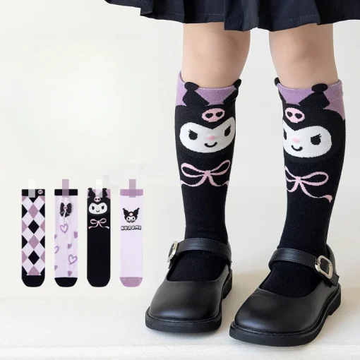 Calcetines altos de Kuromi de Sanrio para niñas kawaii